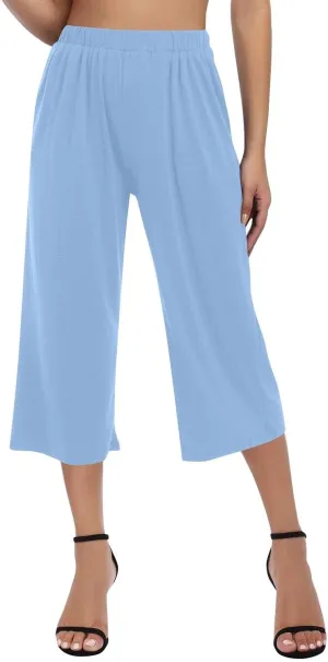 2025 Womens Capri Pants Loose High Waisted Wide Leg 3/4 Pants Drawstring Casual Palazzo Trousers with Pockets