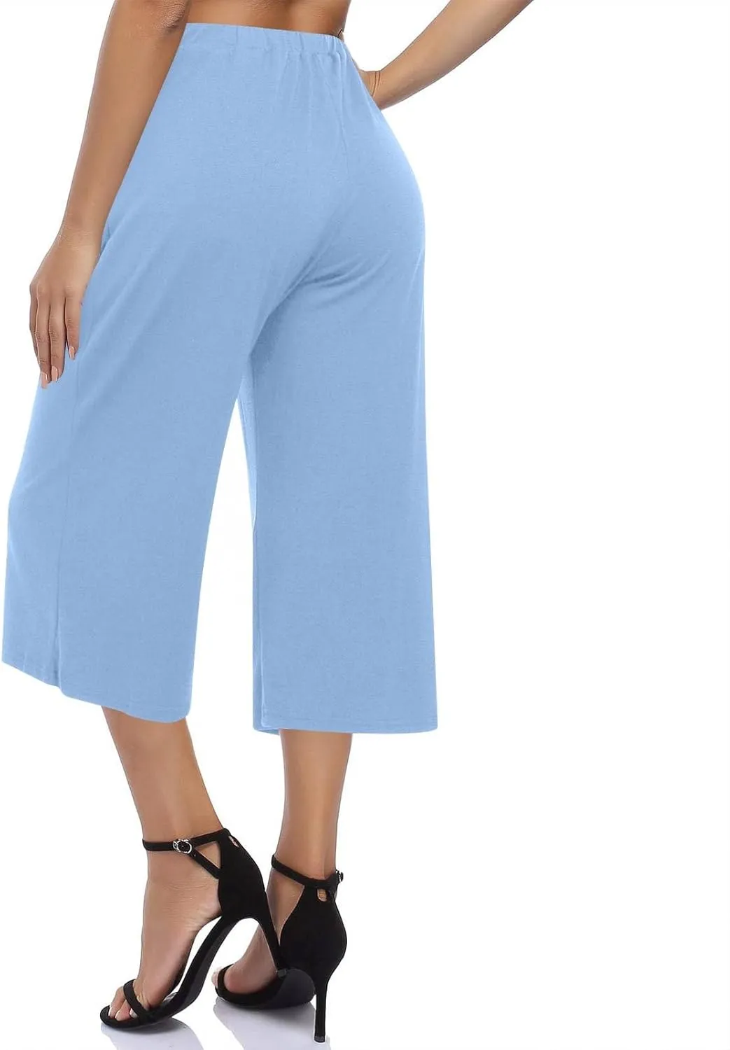 2025 Womens Capri Pants Loose High Waisted Wide Leg 3/4 Pants Drawstring Casual Palazzo Trousers with Pockets