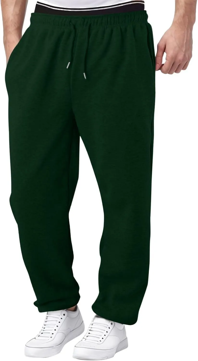 Baggy Sweatpants Men Open Bottom Fleece Straight Leg Jogger Sweat Pants Soft Cotton Athletic Golf Pants with Pockets