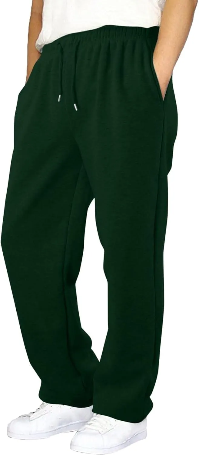 Baggy Sweatpants Men Open Bottom Fleece Straight Leg Jogger Sweat Pants Soft Cotton Athletic Golf Pants with Pockets