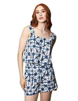 Blusas Para Mujer Tipo Lino De Tirantes Estampado De Cuadros Tye Die N41125 Blanco/Azul