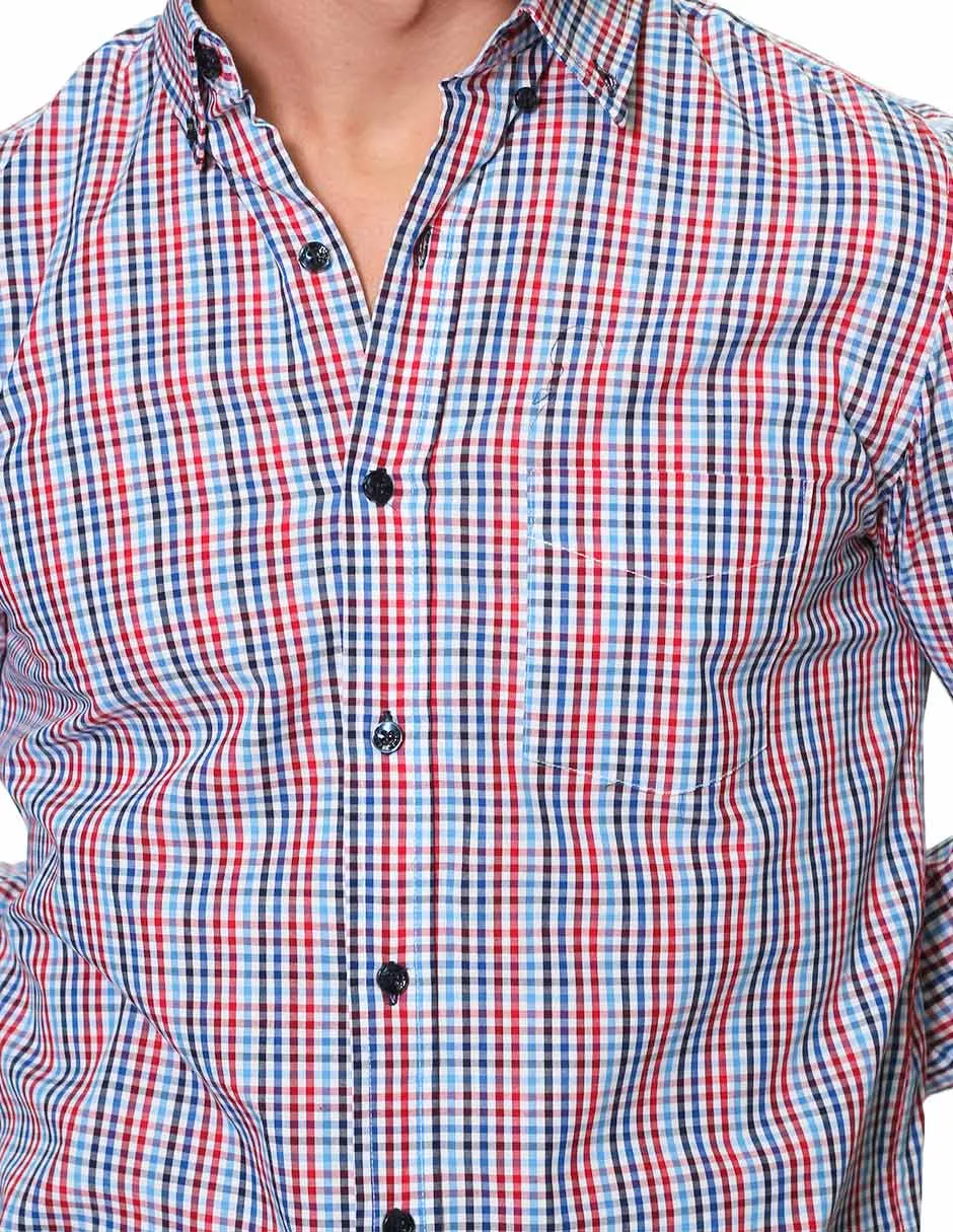 Camisas Hombre Manga Larga Cuadros Regular Fit B31226 Blanco