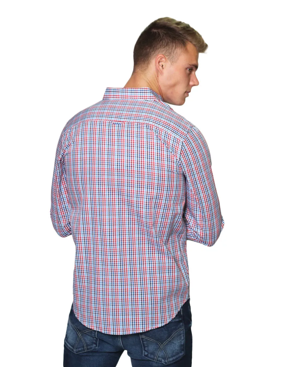Camisas Hombre Manga Larga Cuadros Regular Fit B31226 Blanco