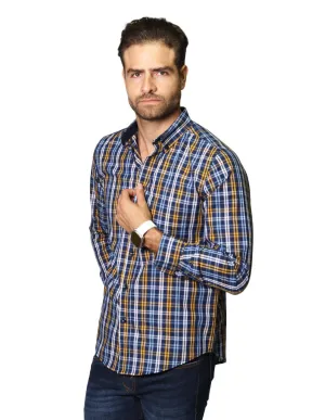 Camisas Para Hombre De Manga Larga Con Estampado De Cuadros Regular Fit B35217 Mostaza