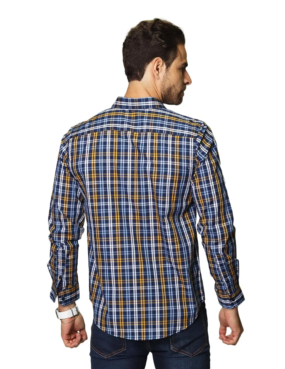 Camisas Para Hombre De Manga Larga Con Estampado De Cuadros Regular Fit B35217 Mostaza