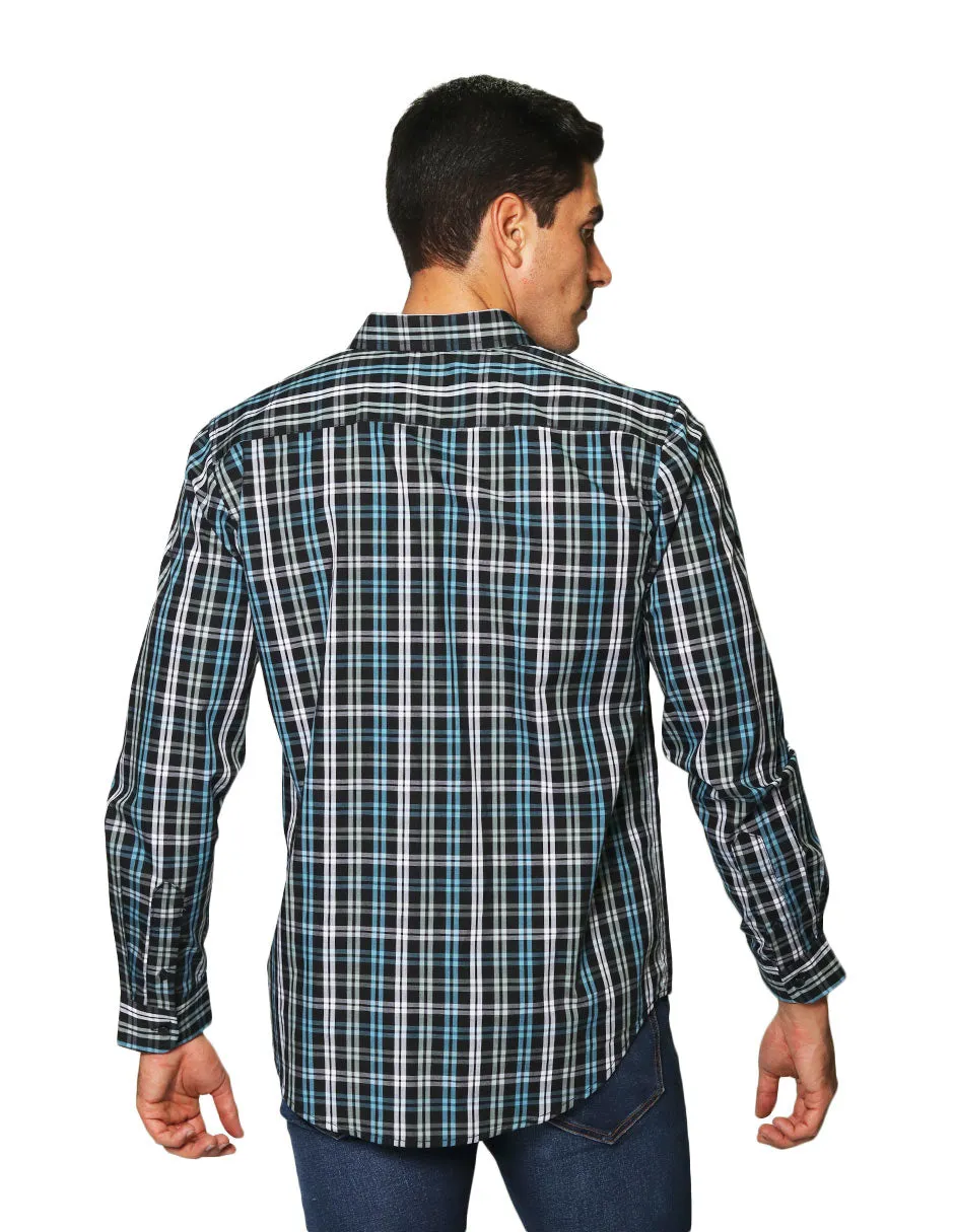 Camisas Para Hombre De Manga Larga Con Estampado De Cuadros Regular Fit B35217 Pizarra
