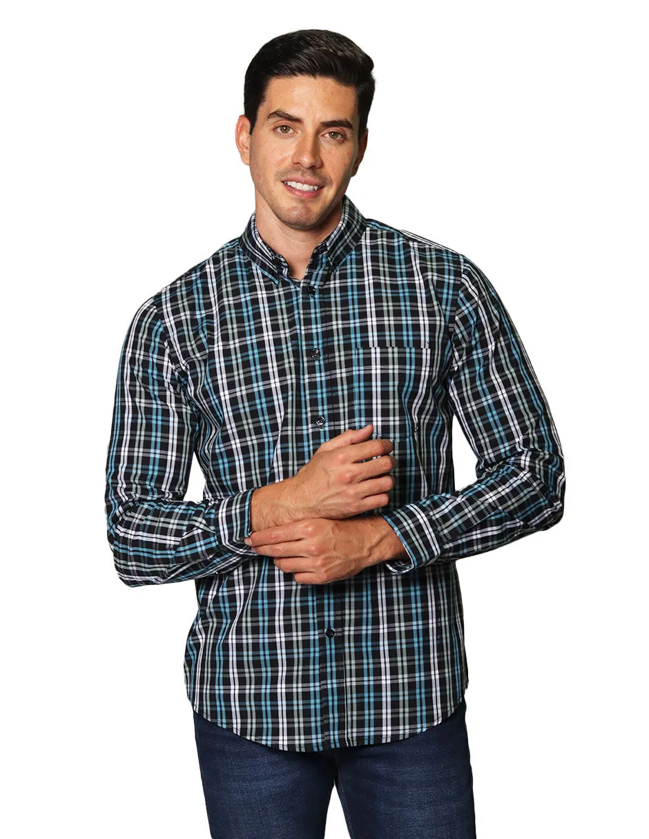 Camisas Para Hombre De Manga Larga Con Estampado De Cuadros Regular Fit B35217 Pizarra