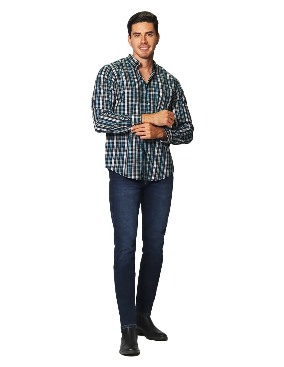 Camisas Para Hombre De Manga Larga Con Estampado De Cuadros Regular Fit B35217 Pizarra
