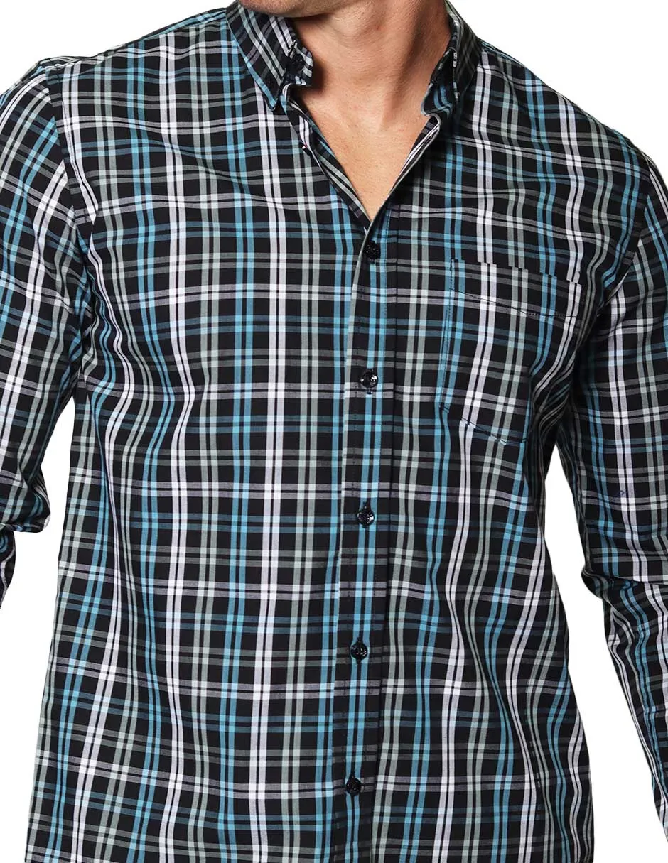 Camisas Para Hombre De Manga Larga Con Estampado De Cuadros Regular Fit B35217 Pizarra