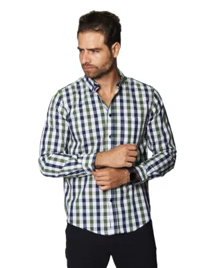 Camisas Para Hombre De Manga Larga Con Estampado De Cuadros Regular Fit B35218 Olivo