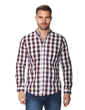 Camisas Para Hombre Manga Larga Cuadros B45205 Vino