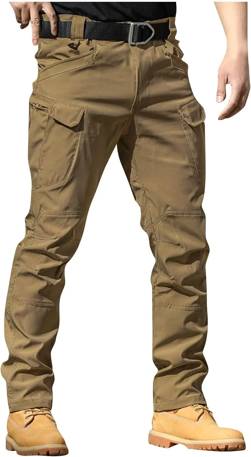 Cargo Pants for Men Multi Pocket Athletic Trousers Military Fan Elastic Waistband Casual Overalls Hiking Pants