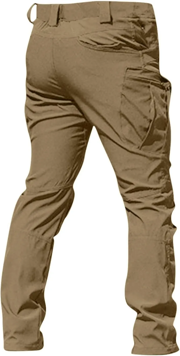 Cargo Pants for Men Multi Pocket Athletic Trousers Military Fan Elastic Waistband Casual Overalls Hiking Pants