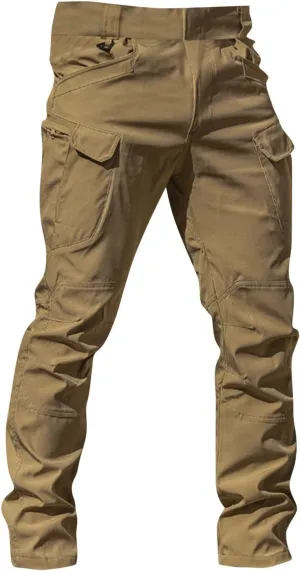 Cargo Pants for Men Multi Pocket Athletic Trousers Military Fan Elastic Waistband Casual Overalls Hiking Pants