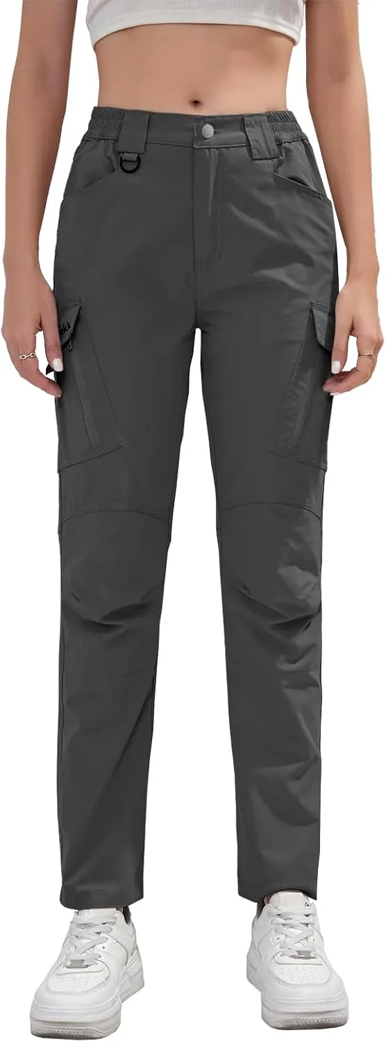 Cargo Pants Women with 9 Pockets - High Waist Water-Resistant Tactical Pants for Hiking, Sports, and Casual Wear