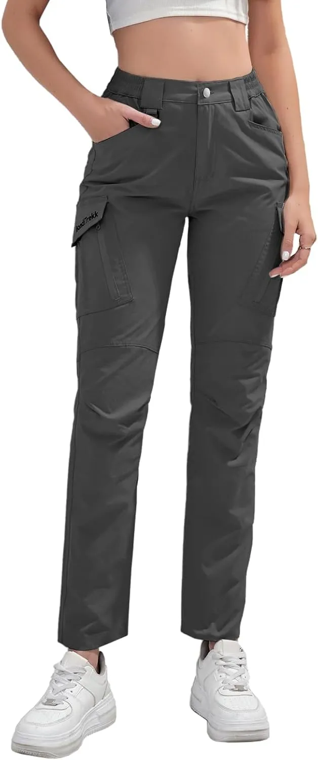 Cargo Pants Women with 9 Pockets - High Waist Water-Resistant Tactical Pants for Hiking, Sports, and Casual Wear