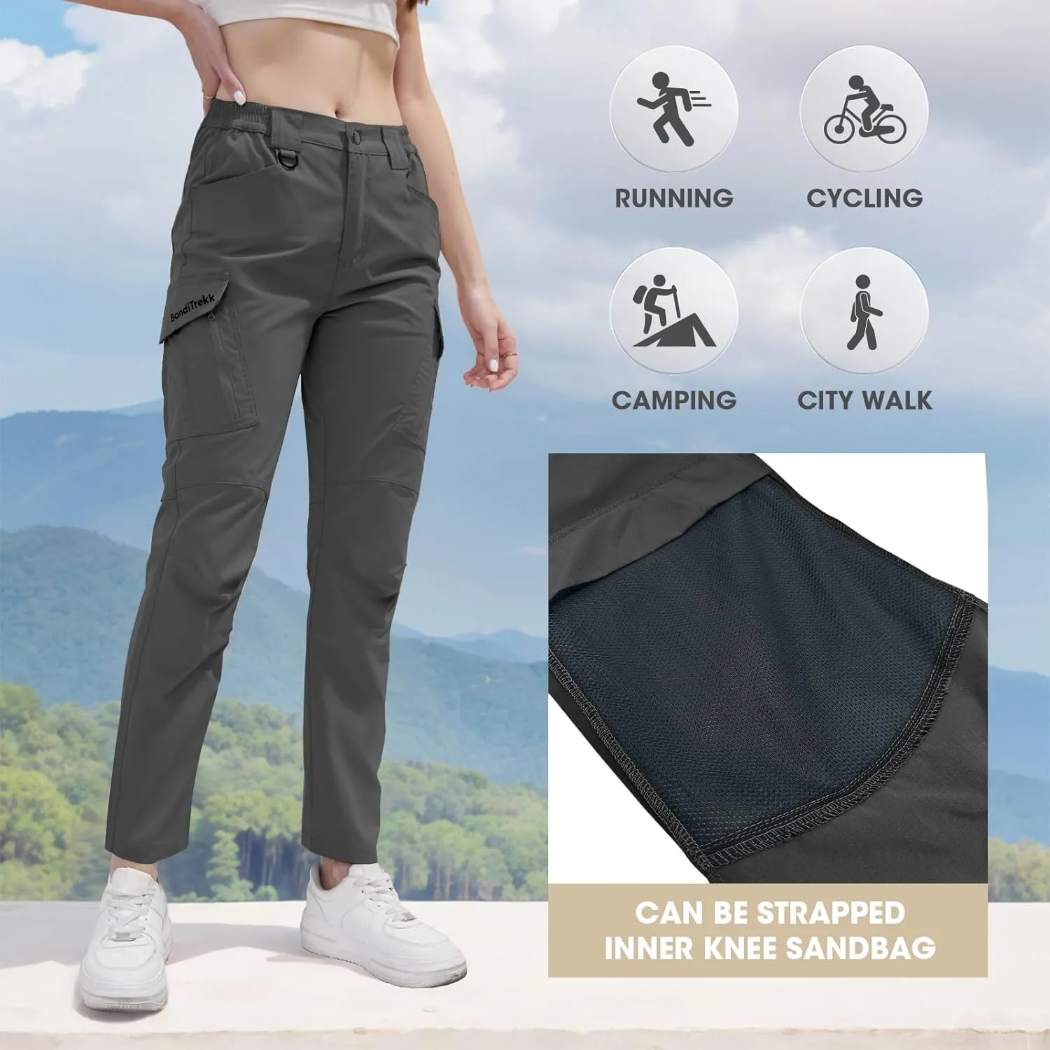 Cargo Pants Women with 9 Pockets - High Waist Water-Resistant Tactical Pants for Hiking, Sports, and Casual Wear