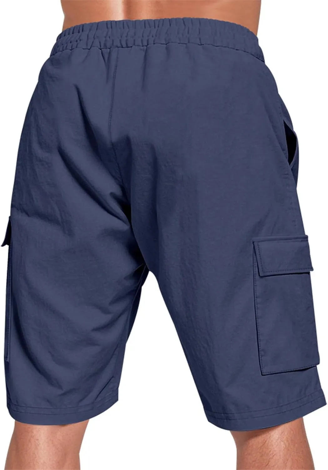 Cargo Shorts for Men Summer Casual Elastic Waist Knee Length Lightweight Beemuda Beach Linen Shorts Multi Pockets