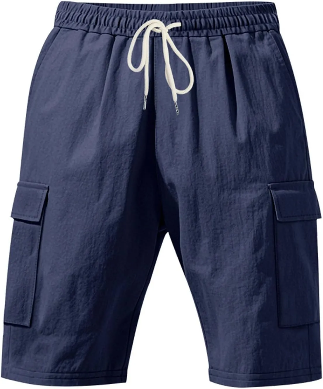 Cargo Shorts for Men Summer Casual Elastic Waist Knee Length Lightweight Beemuda Beach Linen Shorts Multi Pockets