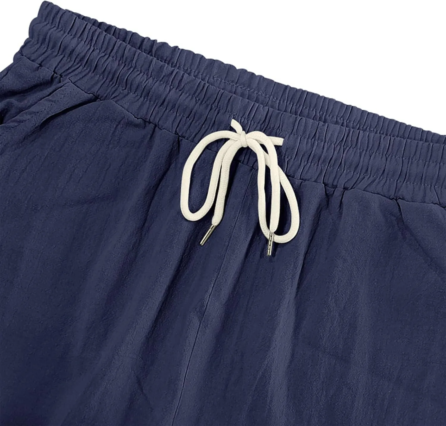 Cargo Shorts for Men Summer Casual Elastic Waist Knee Length Lightweight Beemuda Beach Linen Shorts Multi Pockets