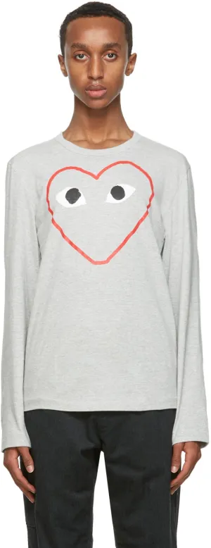 Comme des GarÃ§ons Play Grey Big Heart Long Sleeve T-Shirt