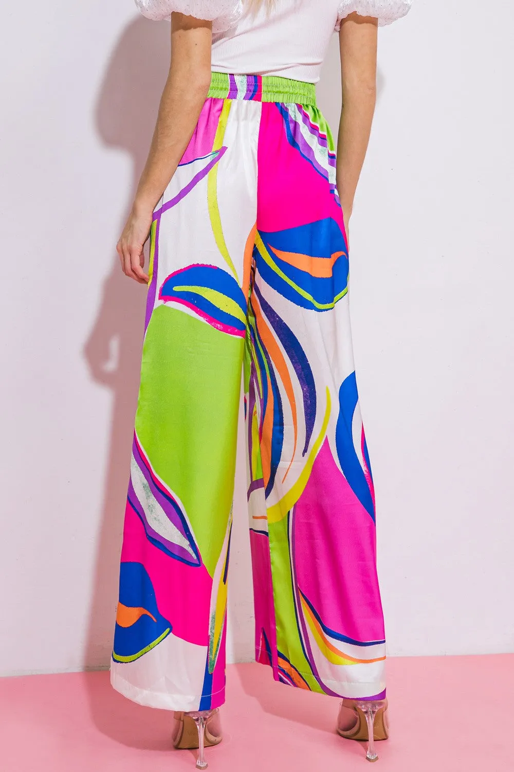ELACTIZIDED WAIST WIDE LEG PANTS
