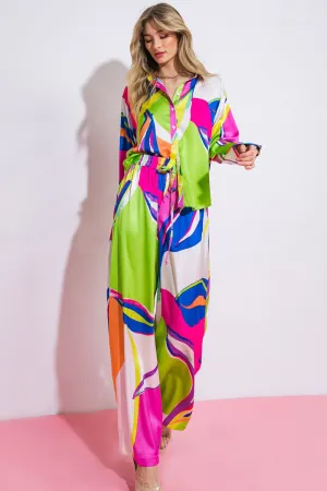 ELACTIZIDED WAIST WIDE LEG PANTS