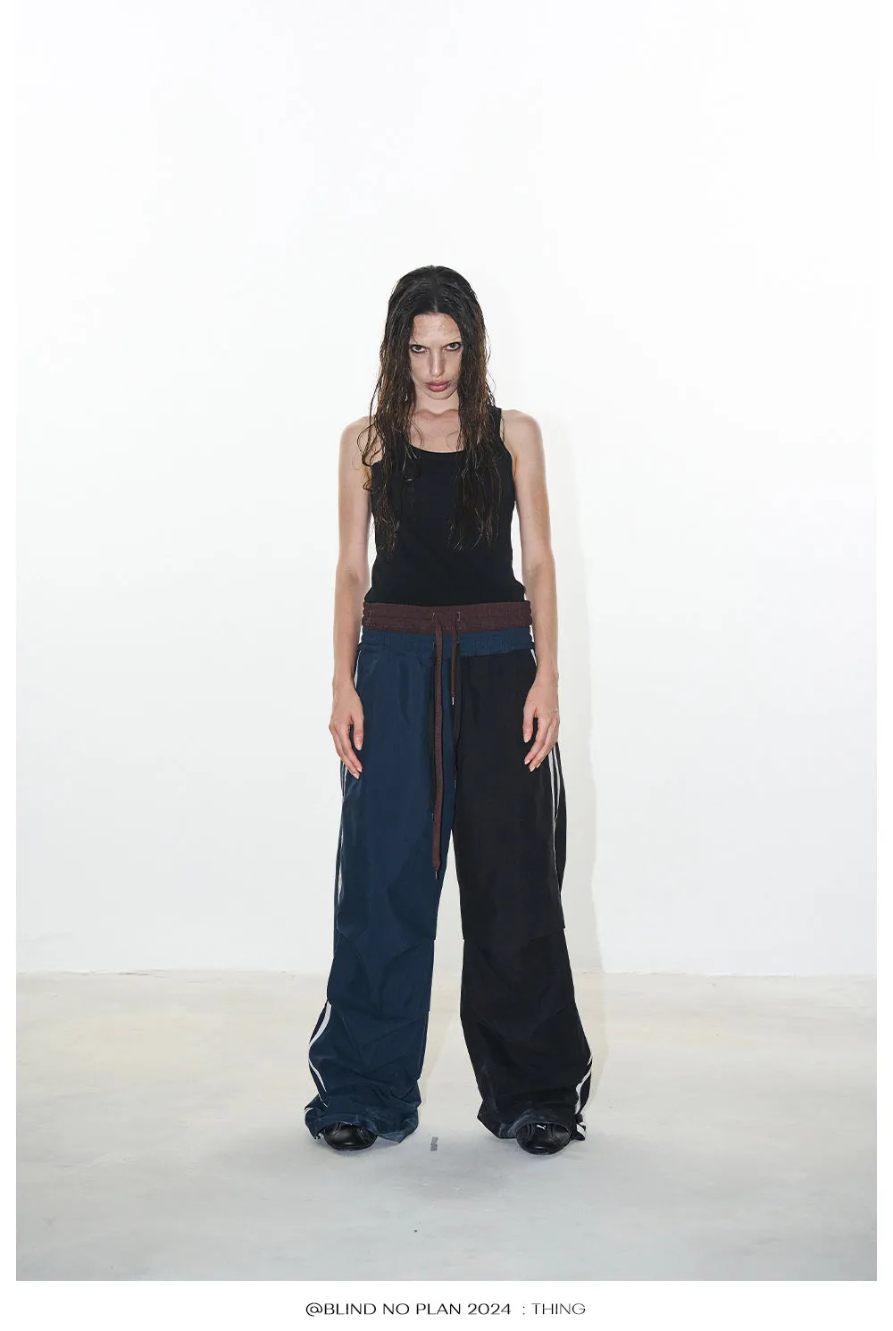 Faux two-piece sports asymmetry pants
