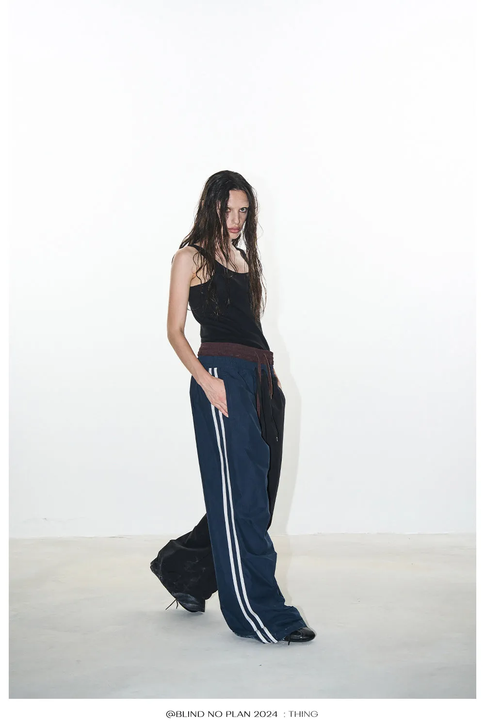 Faux two-piece sports asymmetry pants