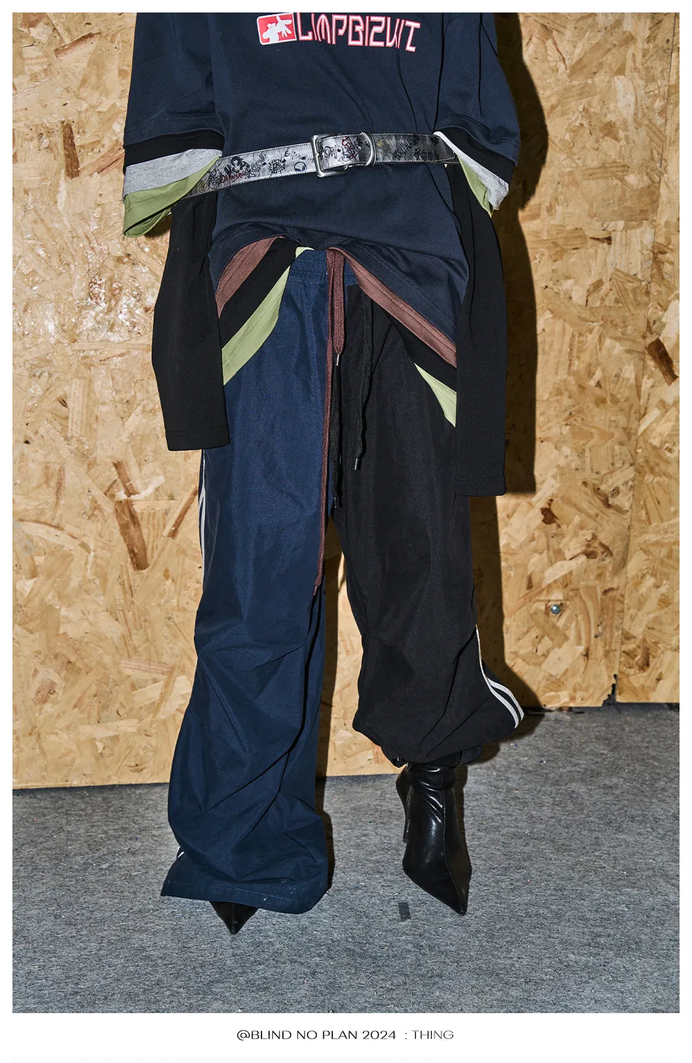Faux two-piece sports asymmetry pants