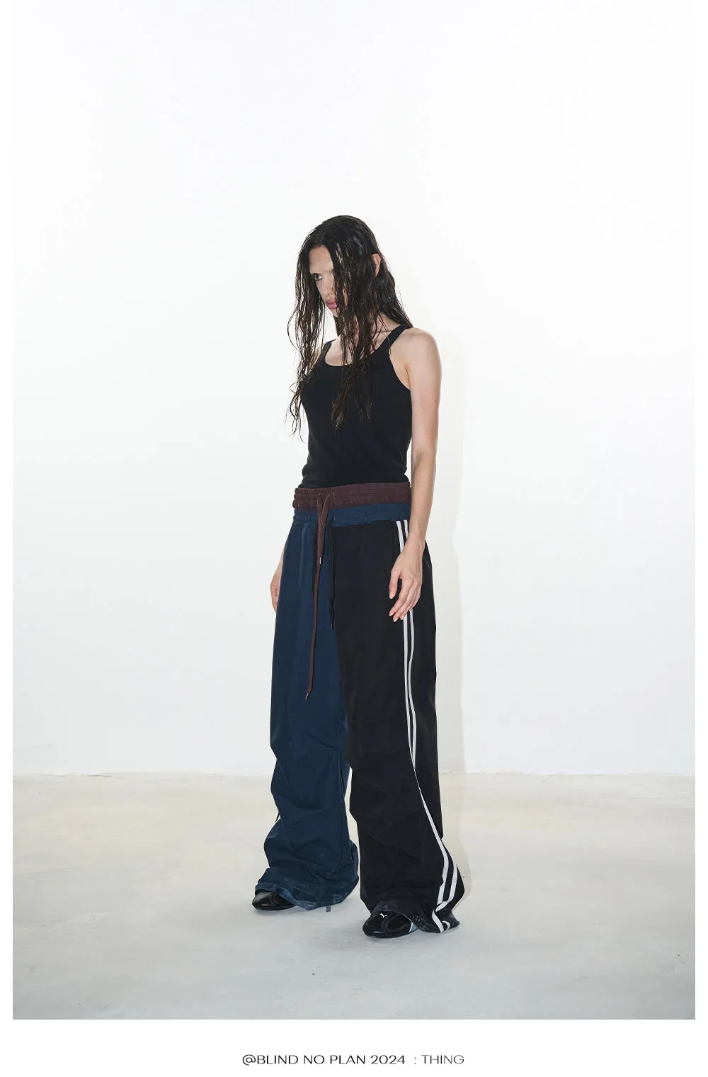 Faux two-piece sports asymmetry pants
