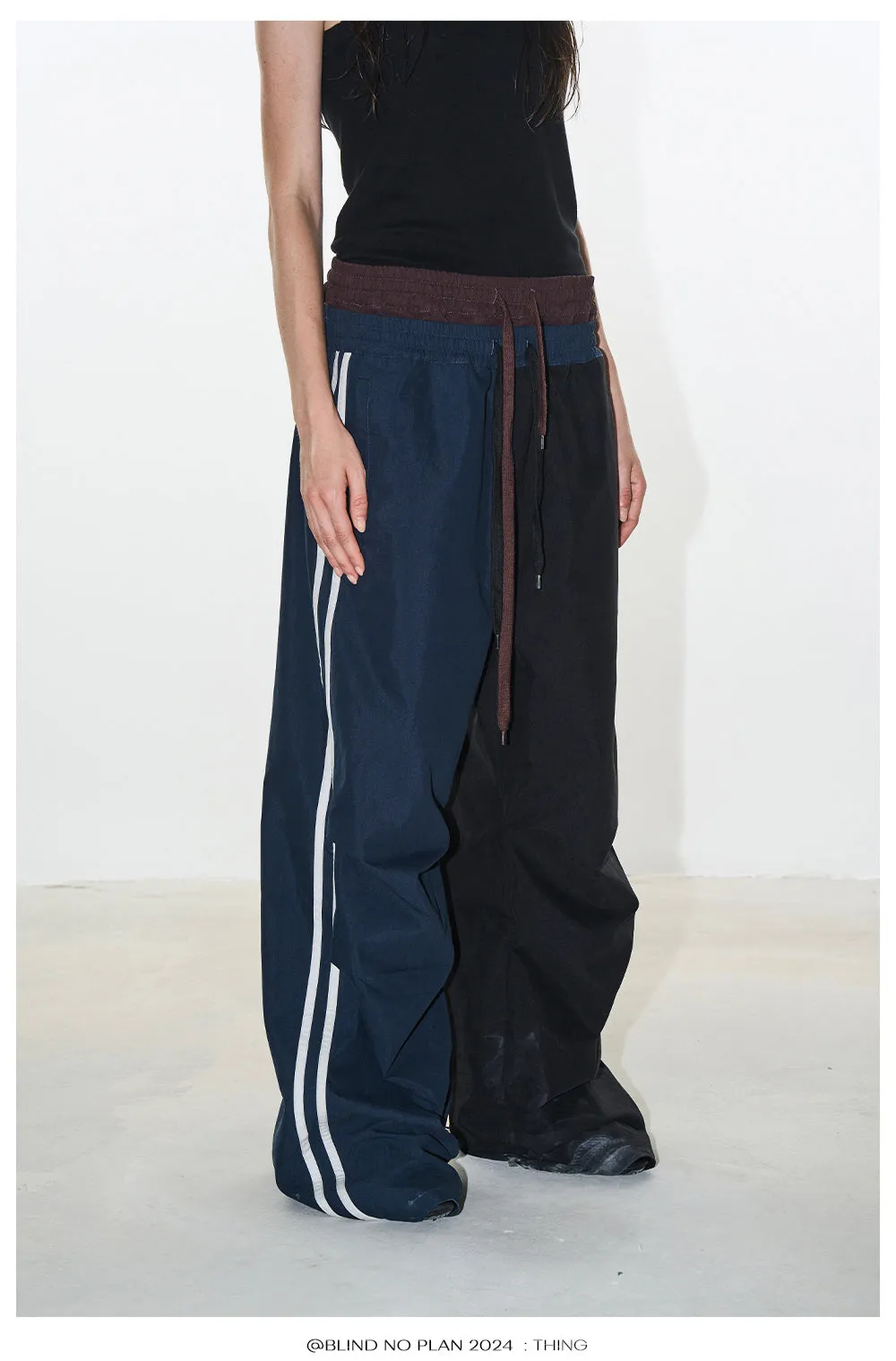 Faux two-piece sports asymmetry pants