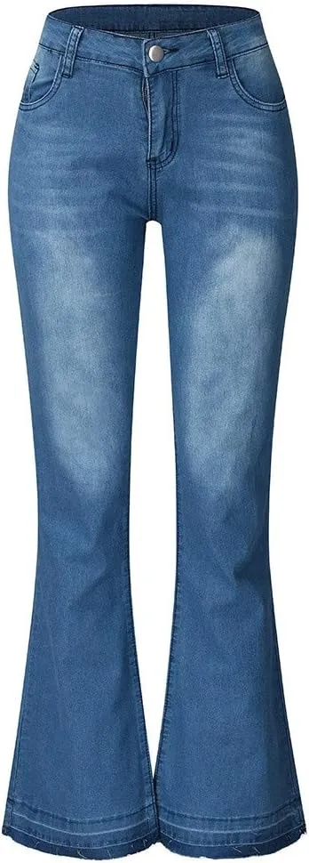 FRMUIC Womens Flare Bell Bottom Jeans High Waisted Wide Leg Baggy Jean for Women Stretch Denim Pants