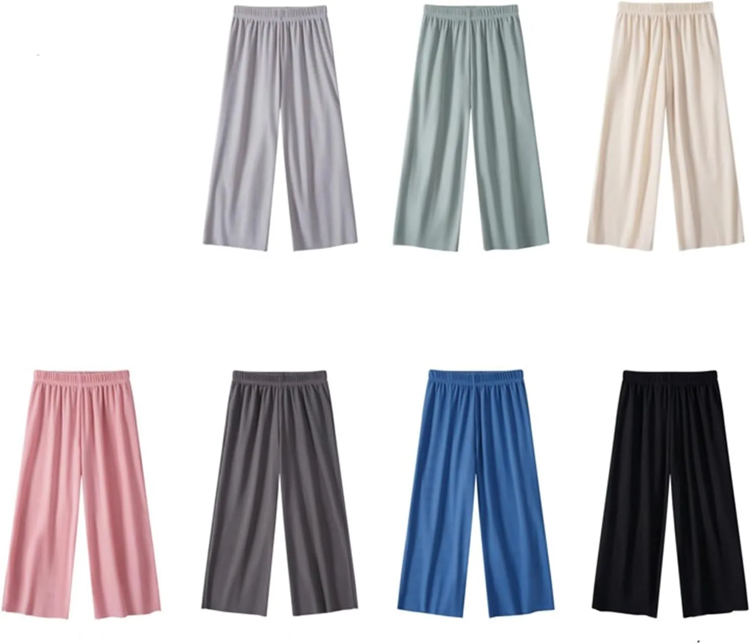 Girls Straight Wide Leg Palazzos Casual High Elastic Waisted Trousers Teens Solid Color Flowy Slacks