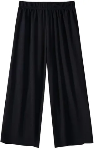 Girls Straight Wide Leg Palazzos Casual High Elastic Waisted Trousers Teens Solid Color Flowy Slacks