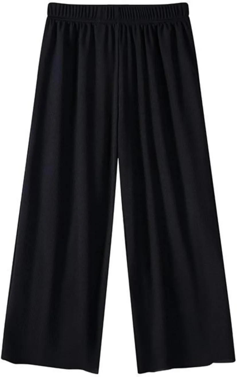 Girls Straight Wide Leg Palazzos Casual High Elastic Waisted Trousers Teens Solid Color Flowy Slacks