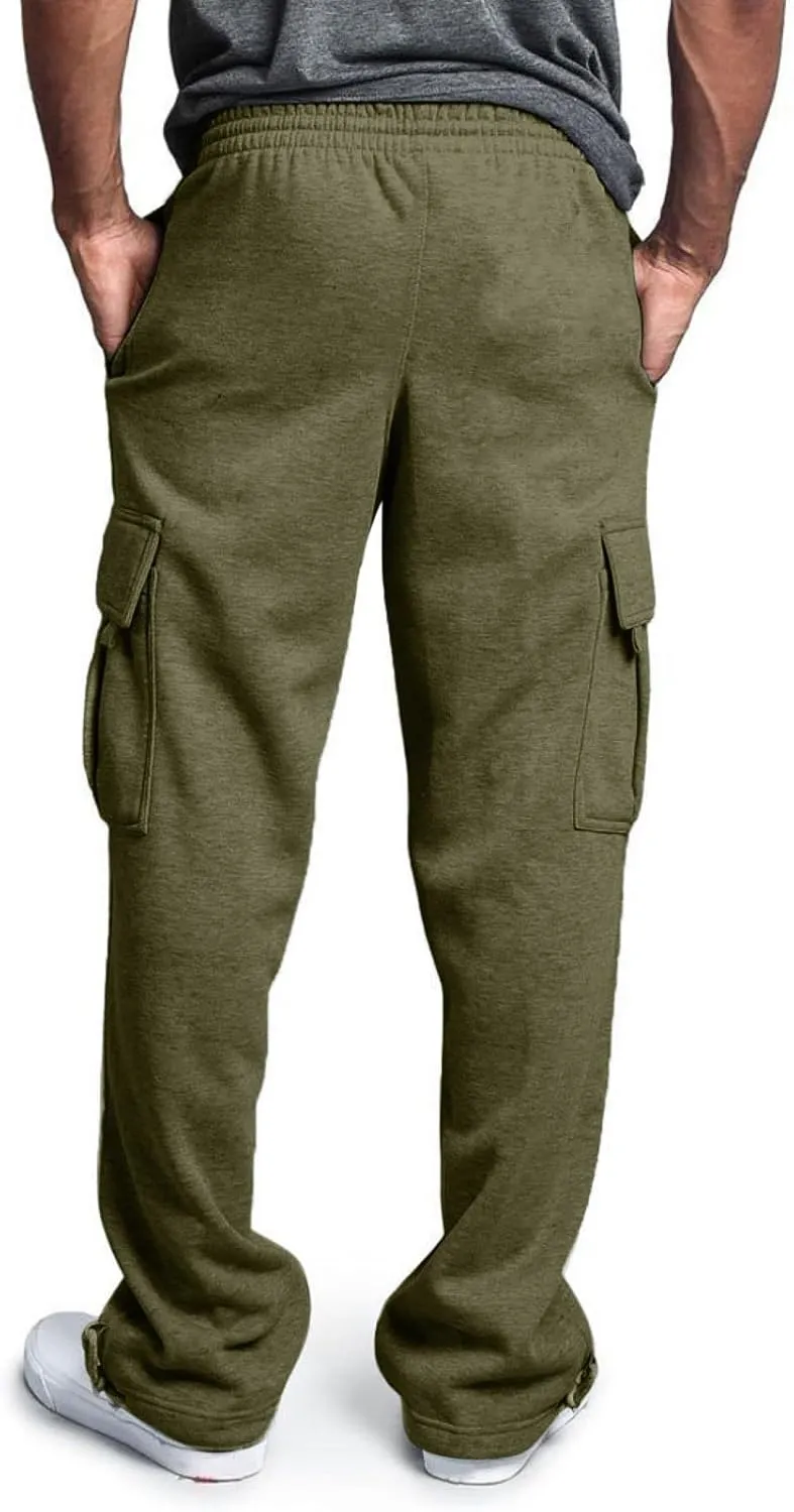 Heavyweight Cargo Sweatpants for Men Casual Fleece Jogger Sports Hiking Pants Drawstring Trousers with Pockets