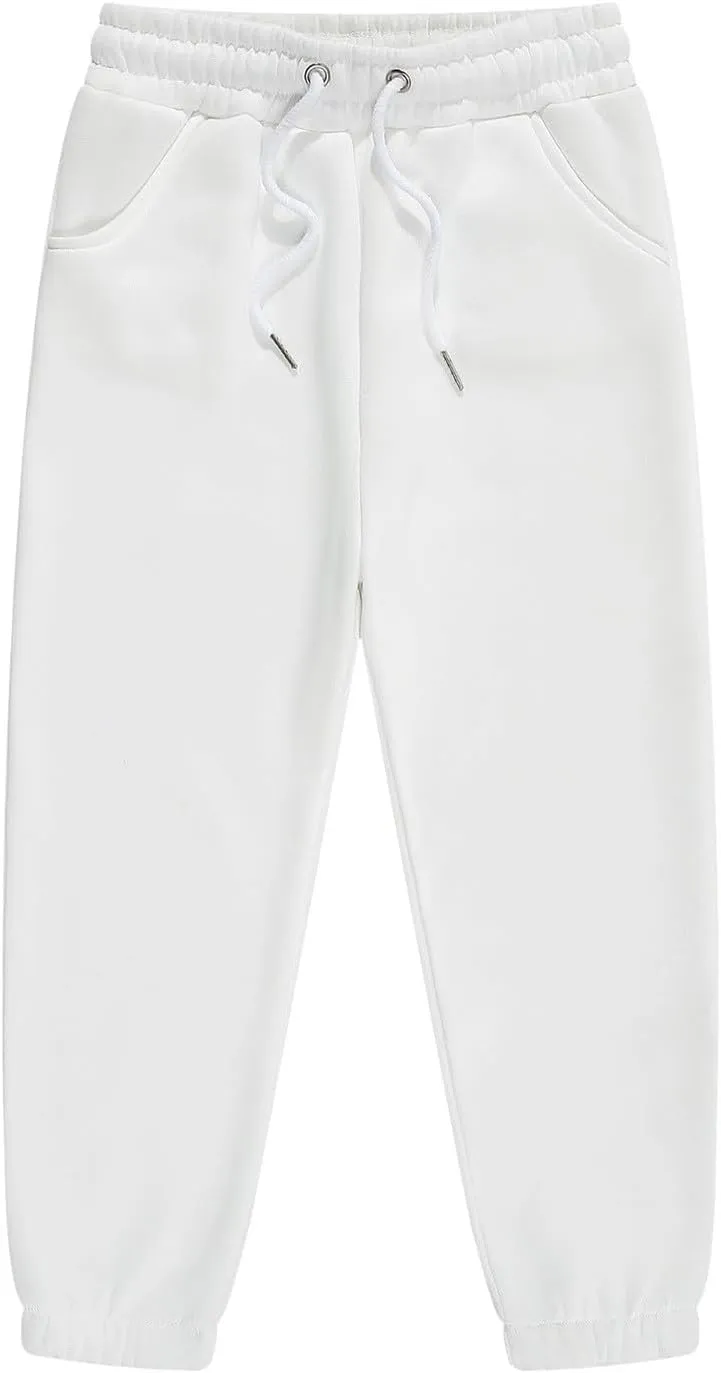 Kids Baggy Sweatpants Boys Girls Teen Wide Leg Baggy Pants Elastic Waist Solid Color Drawstring Trousers with Pockets