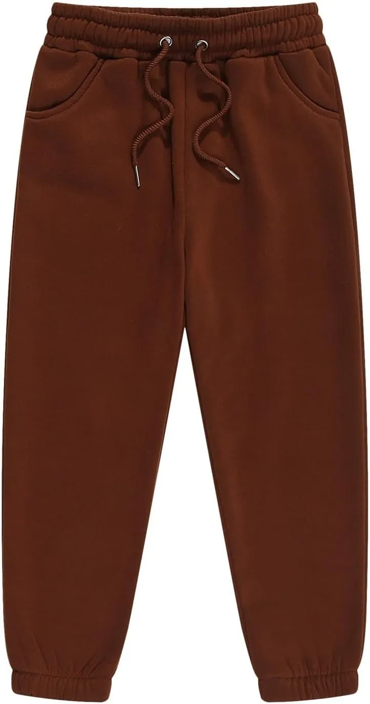 Kids Baggy Sweatpants Boys Girls Teen Wide Leg Baggy Pants Elastic Waist Solid Color Drawstring Trousers with Pockets