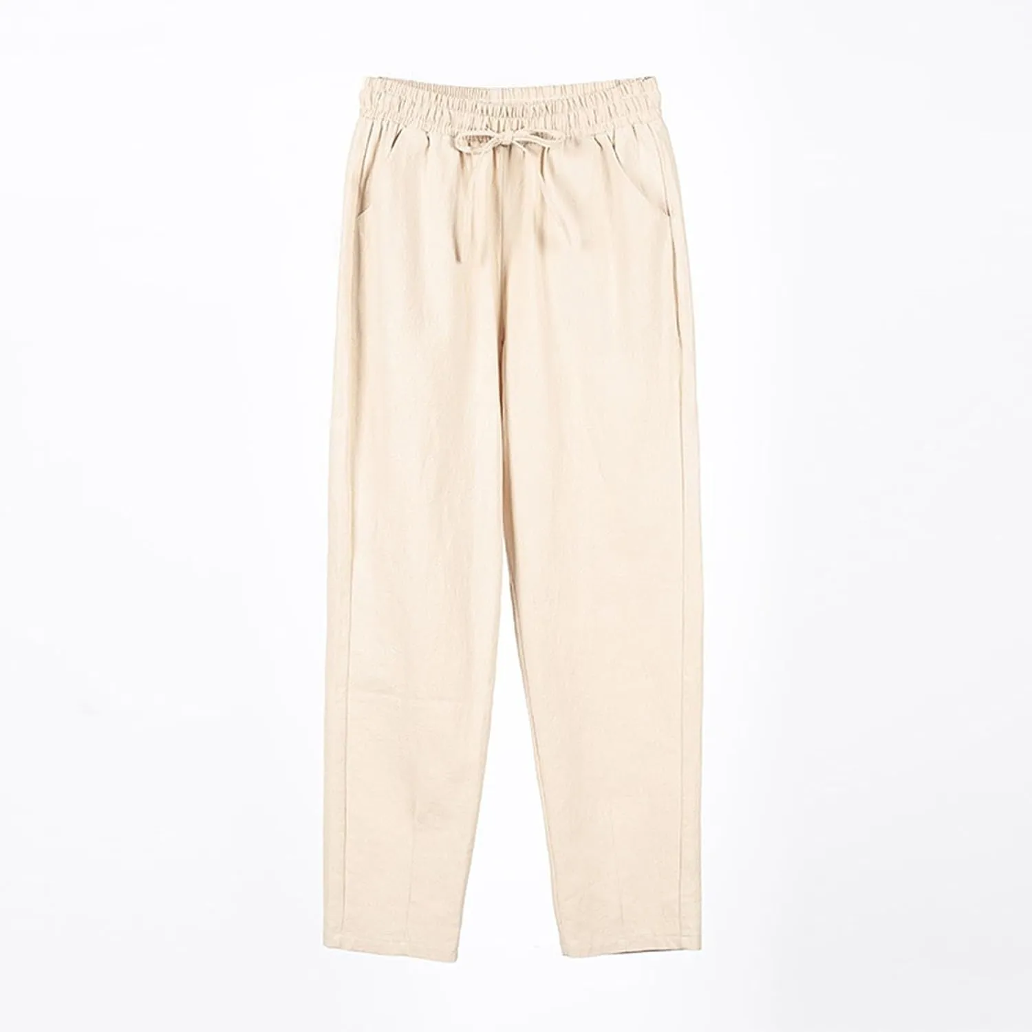 Linen Capris for Women High Waisted Cotton Linen Tapered Cropped Pants Summer Straight Leg Drawstring Trousers