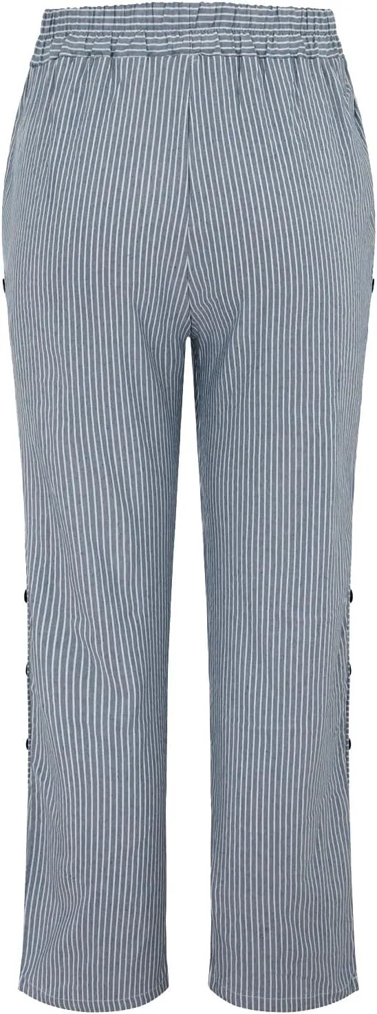 Linen Pants for Women 2025 Plus Size Trendy Striped Summer Gauze Pants Casual Elastic Waist Comfy Trousers