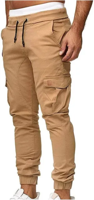 Men's Cargo Pants Stretch Skinny Fit Drawstring Cycling Climbing Trouser Casual Stylish Slacks Tapered Sweatpants
