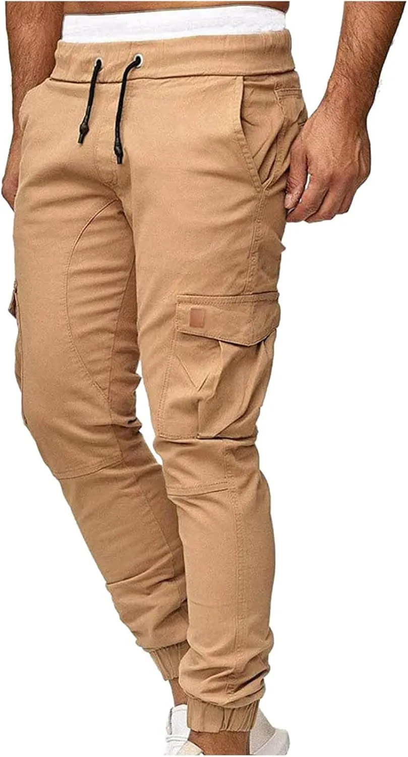 Men's Cargo Pants Stretch Skinny Fit Drawstring Cycling Climbing Trouser Casual Stylish Slacks Tapered Sweatpants