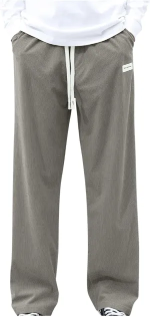 Mens Corduroy Pants Casual Drawstring Pant with Pockets Fashion Loose Fit Wide Leg Sweatpants Baggy Retro Trousers