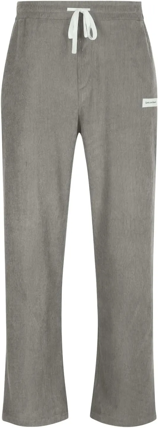 Mens Corduroy Pants Casual Drawstring Pant with Pockets Fashion Loose Fit Wide Leg Sweatpants Baggy Retro Trousers
