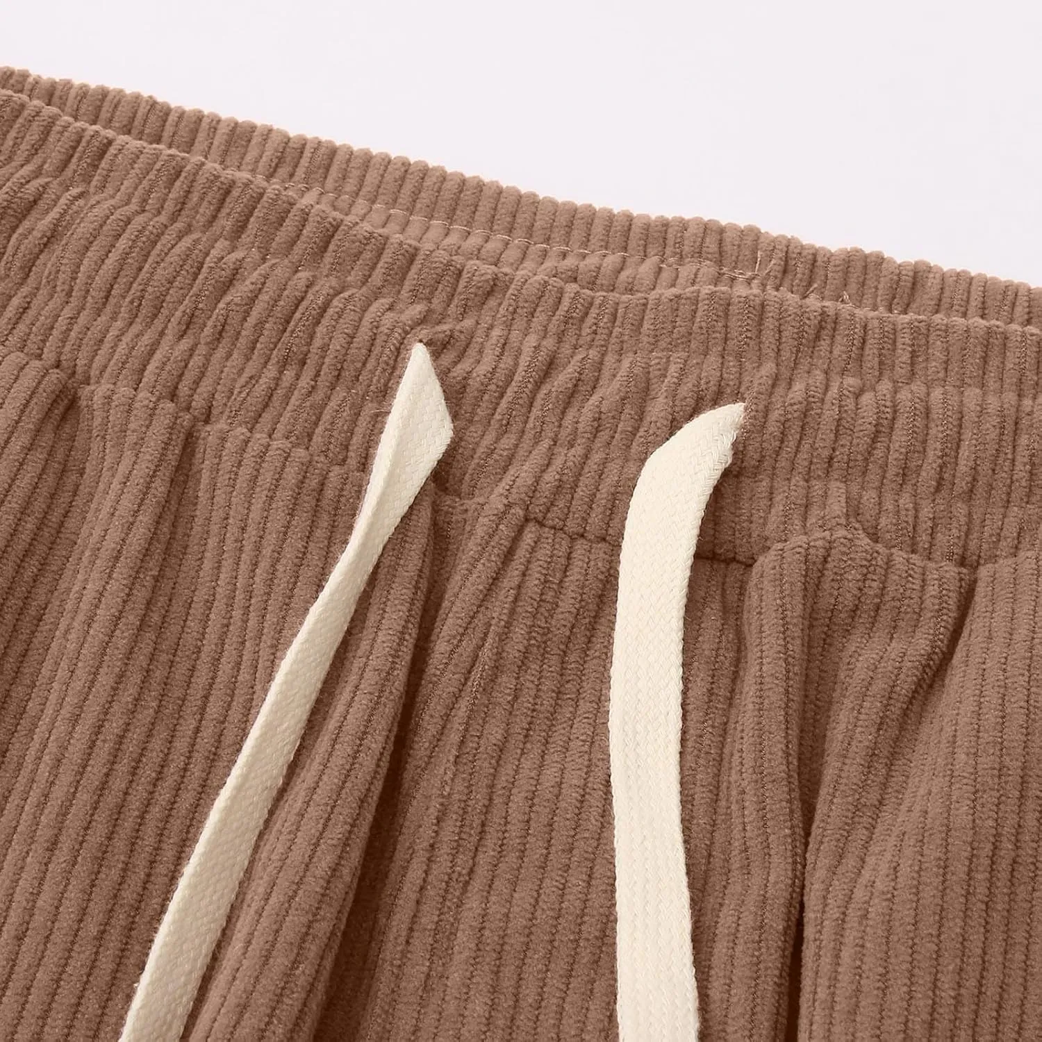 Mens Corduroy Pants Casual Drawstring Pant with Pockets Fashion Loose Fit Wide Leg Sweatpants Baggy Retro Trousers