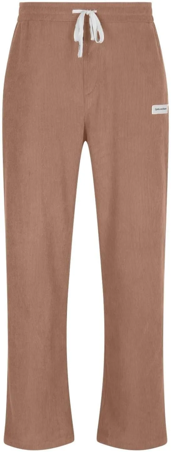 Mens Corduroy Pants Casual Drawstring Pant with Pockets Fashion Loose Fit Wide Leg Sweatpants Baggy Retro Trousers