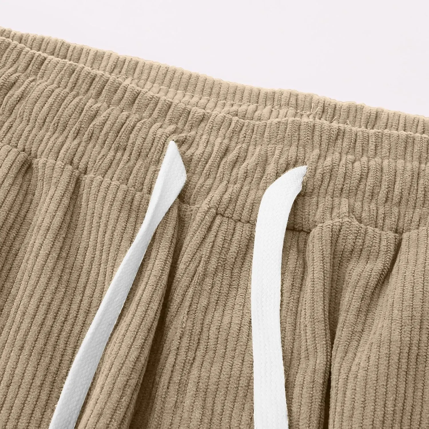 Mens Corduroy Pants Casual Drawstring Pant with Pockets Fashion Loose Fit Wide Leg Sweatpants Baggy Retro Trousers