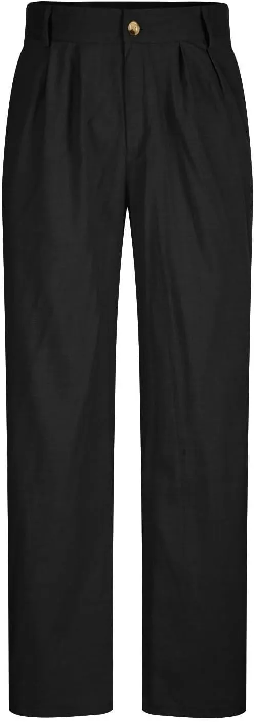 Men's Linen Cotton Pants Relaxed Fit Yoga Pants Summer Casual Beach Trousers with Pockets