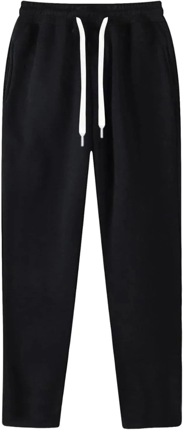 Mens Sweatpants Open Bottom Baggy Sweat Pants for Men Straight Leg Fleece Loose Fit Gym Athletic Sweatpants Pockets